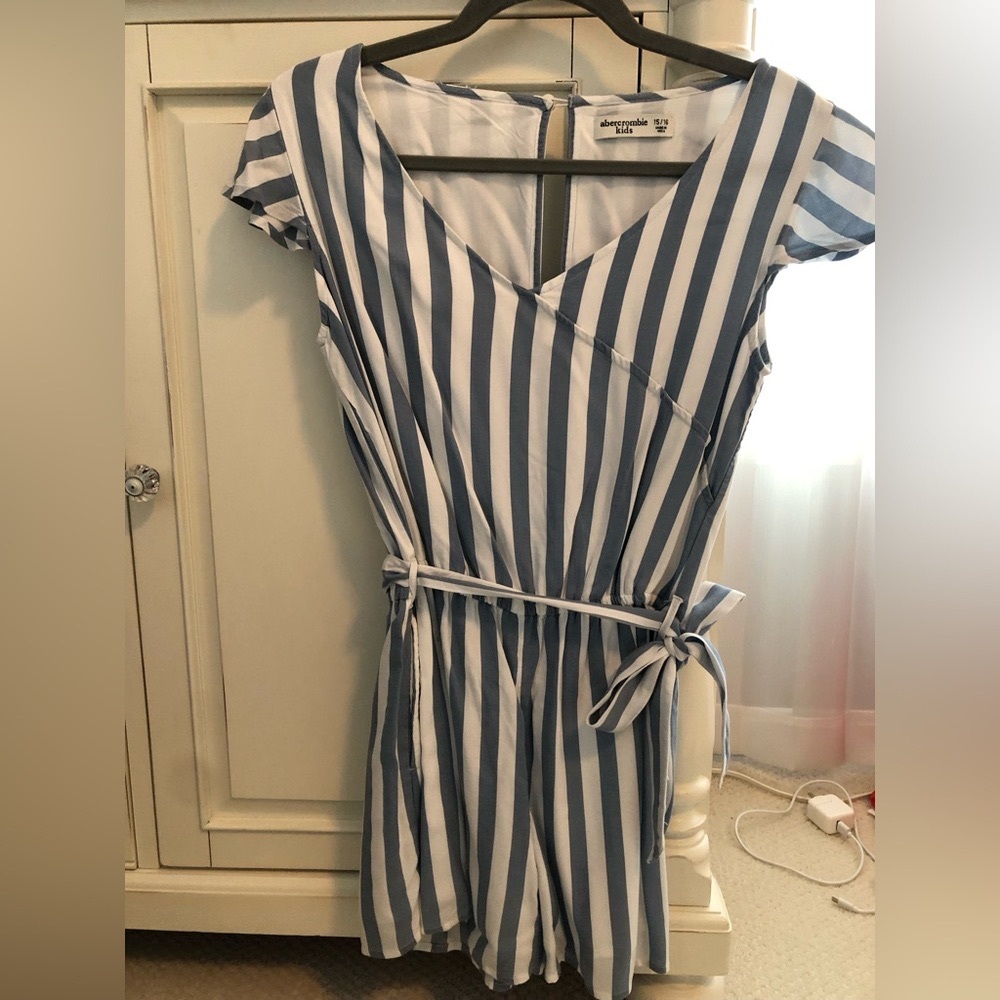 abercrombie kids blue and white romper